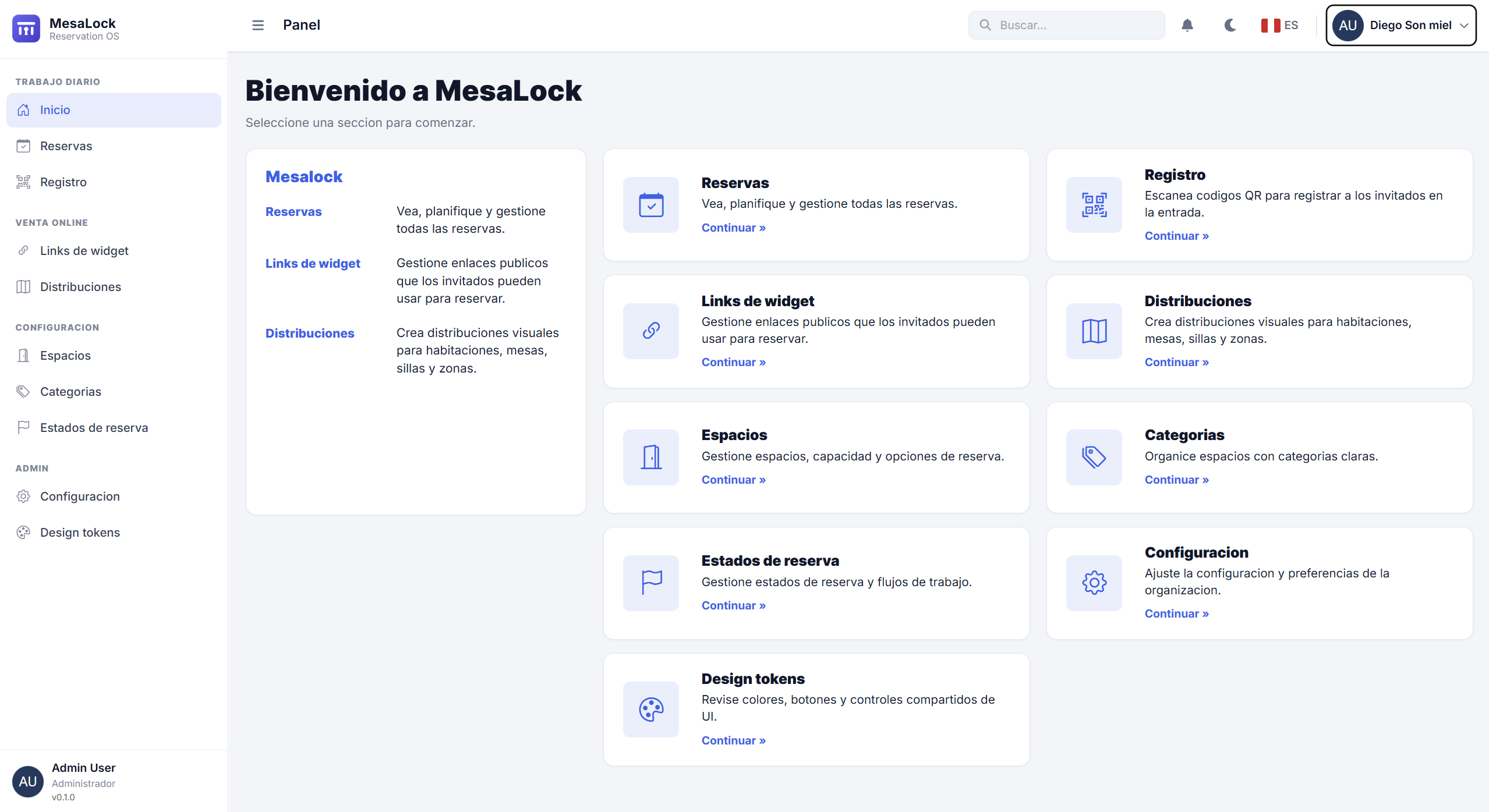 Screenshot van Mesa Lock — beheerdashboard