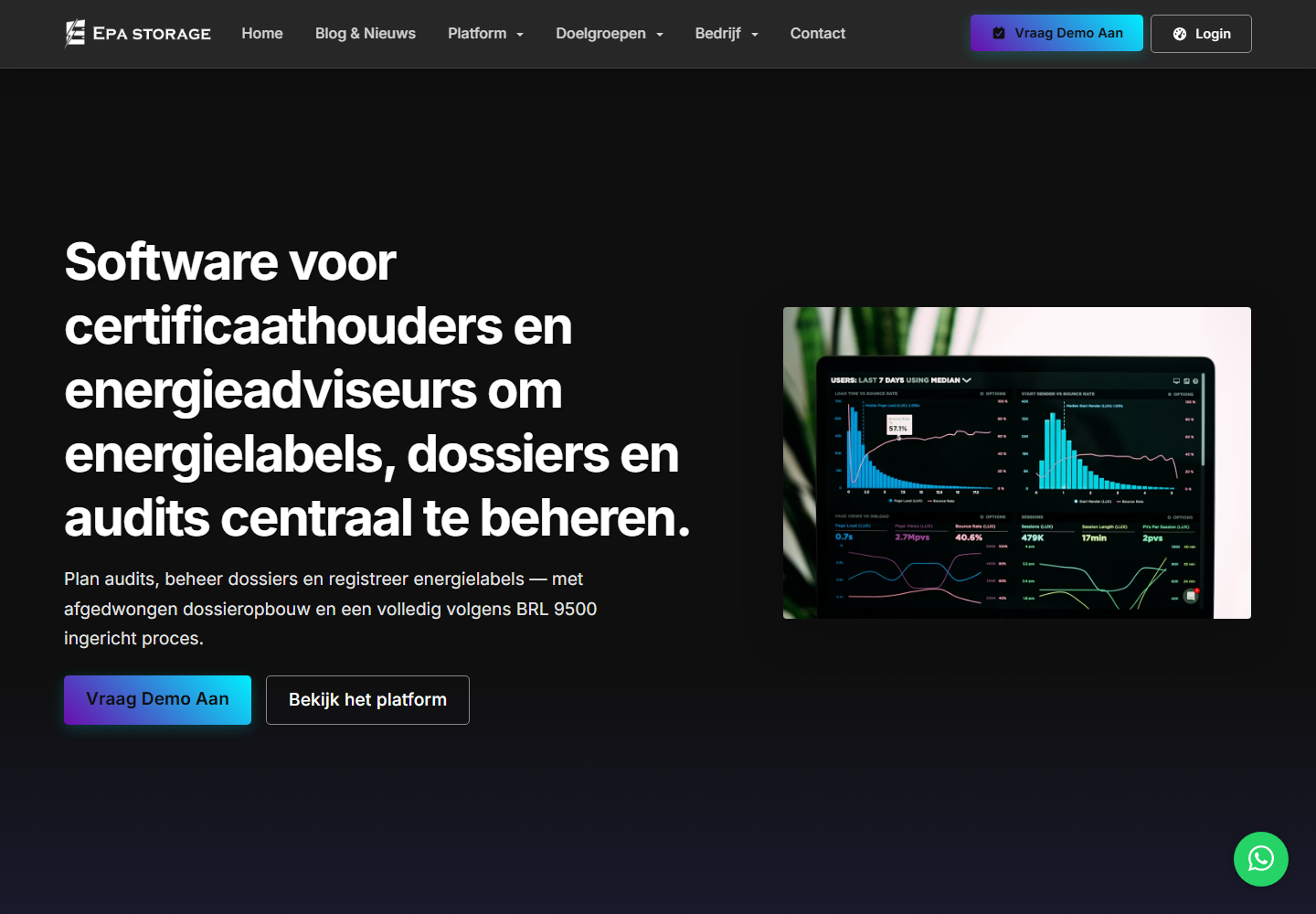 Screenshot van EPA Storage — SaaS voor energieadviseurs
